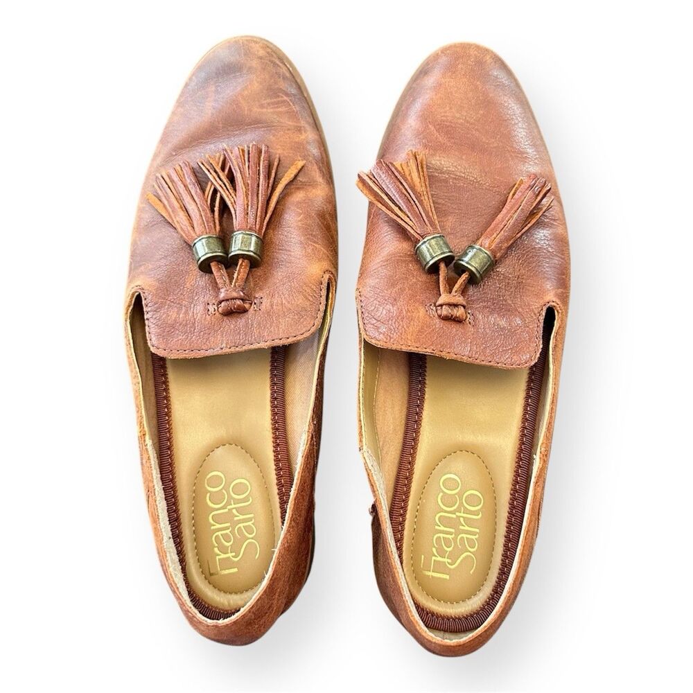 Franco Sarto Loafer Tassel Western Leather Women’s 7.5 Flat Brown boho